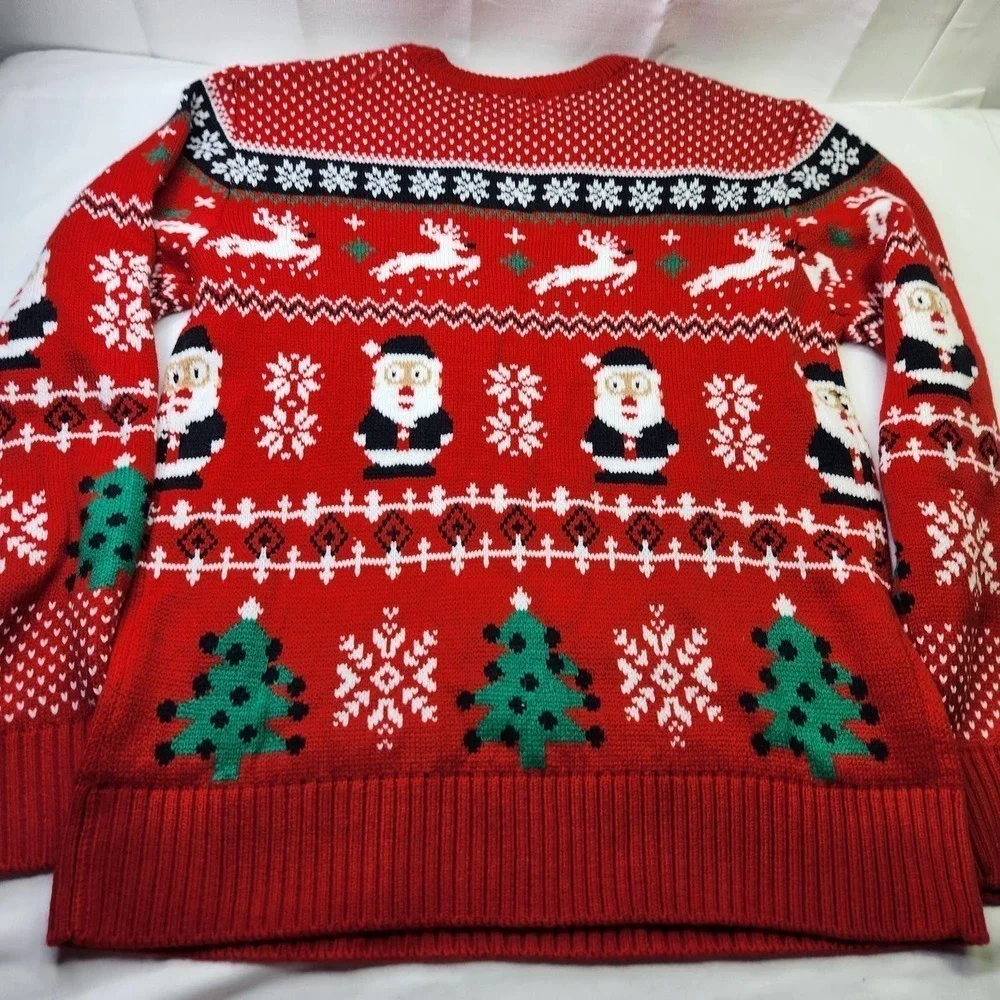 H2H Christmas Sweater Mens Large Red Santa Reindeer Snowflake Festive Knit